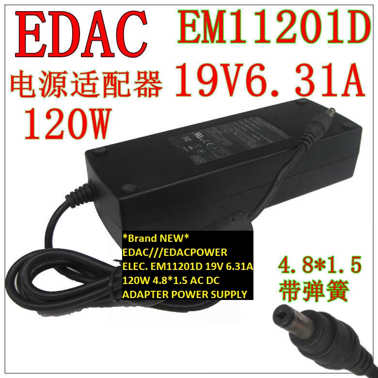 *Brand NEW*AC100-240V AC DC ADAPTER 19V 6.31A 120W EDAC///EDACPOWER ELEC. EM11201D POWER SUPPLY 4.8*1.5